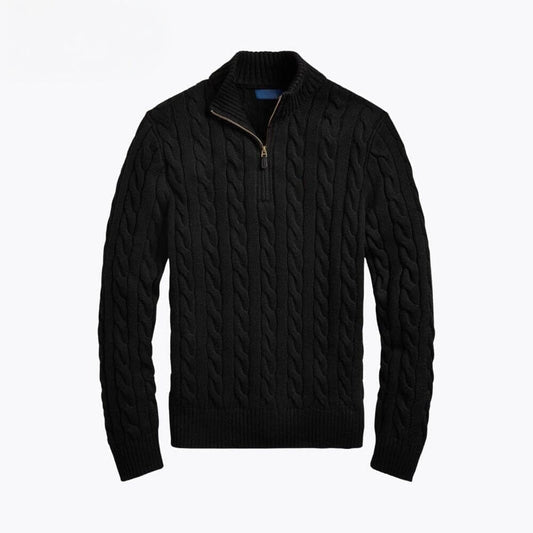 Chunky Cable-Knit Cotton Quarter-Zip Sweater