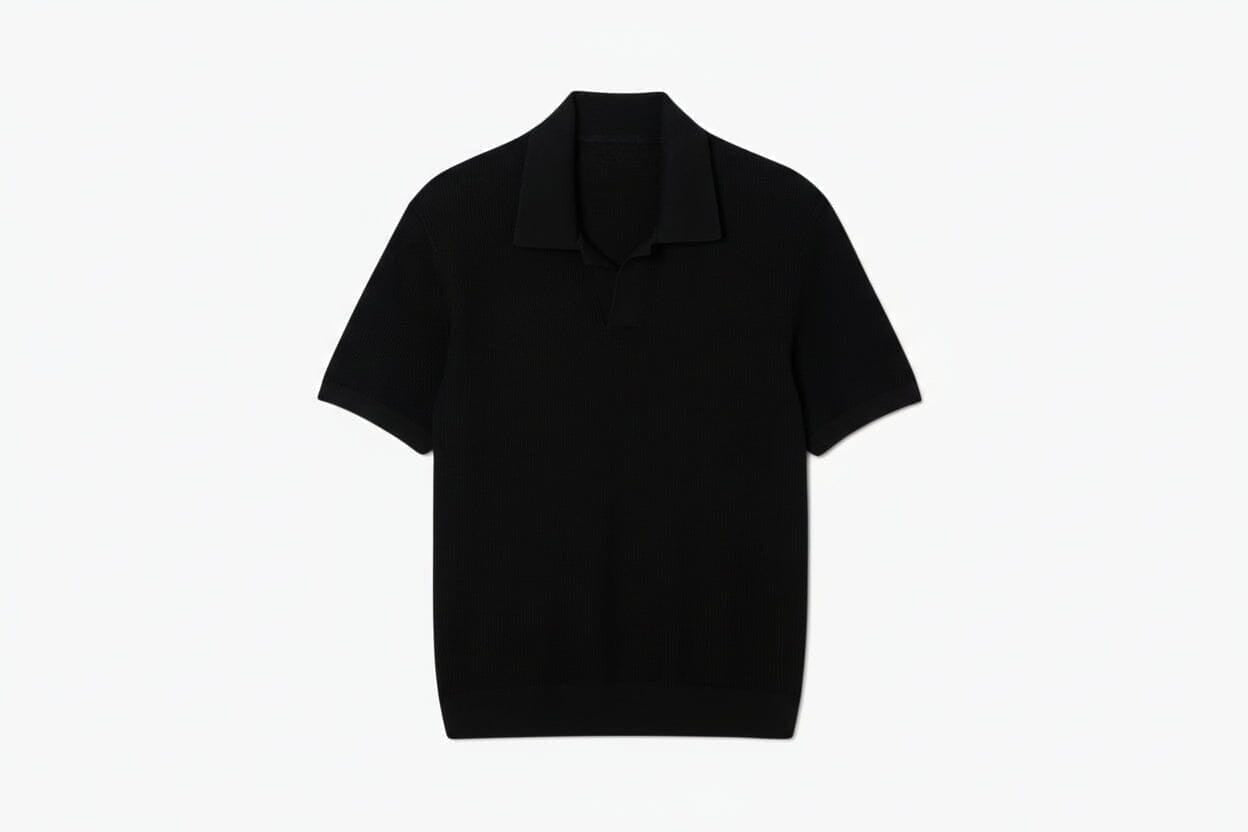 Cotton Blend Open Polo Collar Sweater