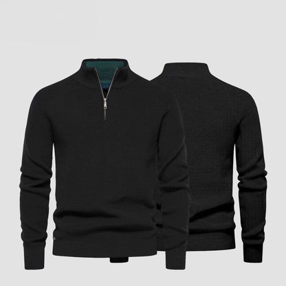 Zip Cable-Knit Wool Knit Sweater